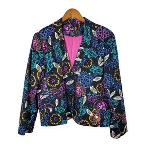 Vintage Y2K Redd Size 16 Sequin Jacket Blazer Art To Wear Floral Bright Black